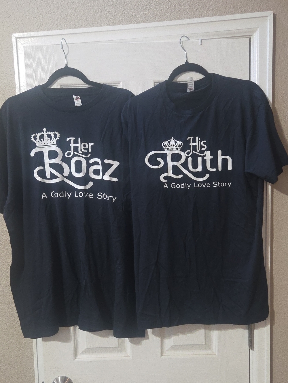 Her Boaz / His Ruth Navy Short-Sleeve Couple Tees - Faith-Based Design